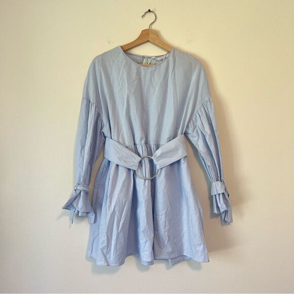 Zara Sky Blue Poplin Dress with Buckle Belt NEW Size Small Blogger Favorite - Picture 3 of 14